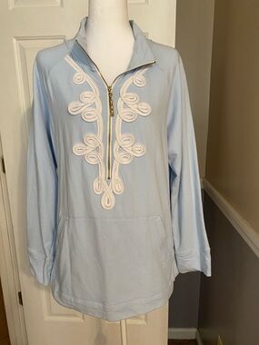 Lilly Pulitzer Pale Blue Half-Zip Sweater with White Appliqué